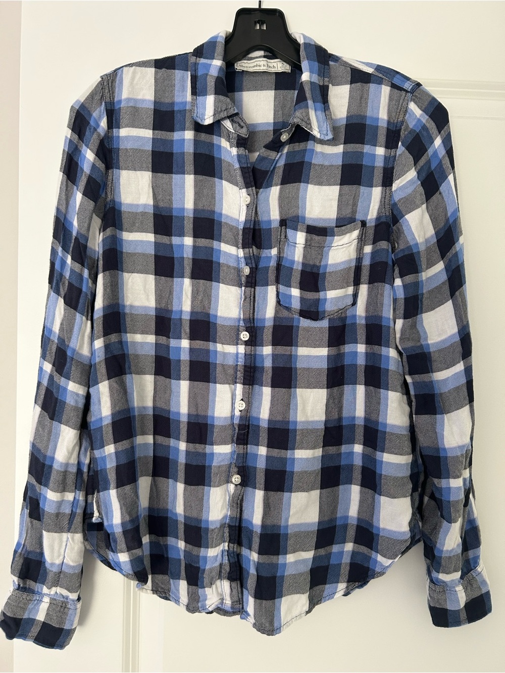 Abercrombie & Fitch Blue and White Plaid Button-Down Shirt-Women’s